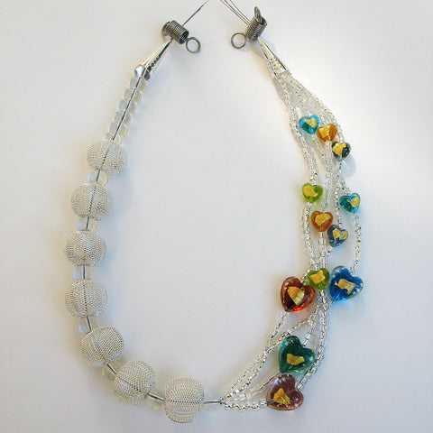 Hestia - Silver Mesh and Murano Heart Necklace