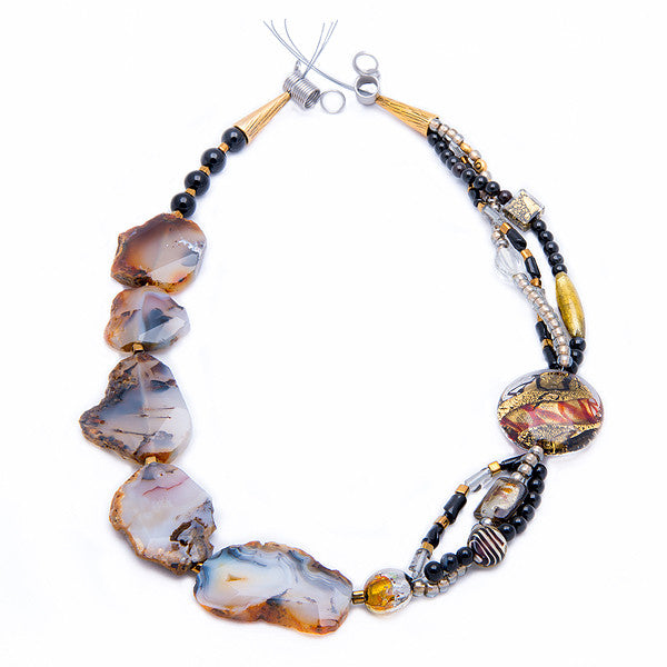 Alke - Black and White Agate Necklace Front View